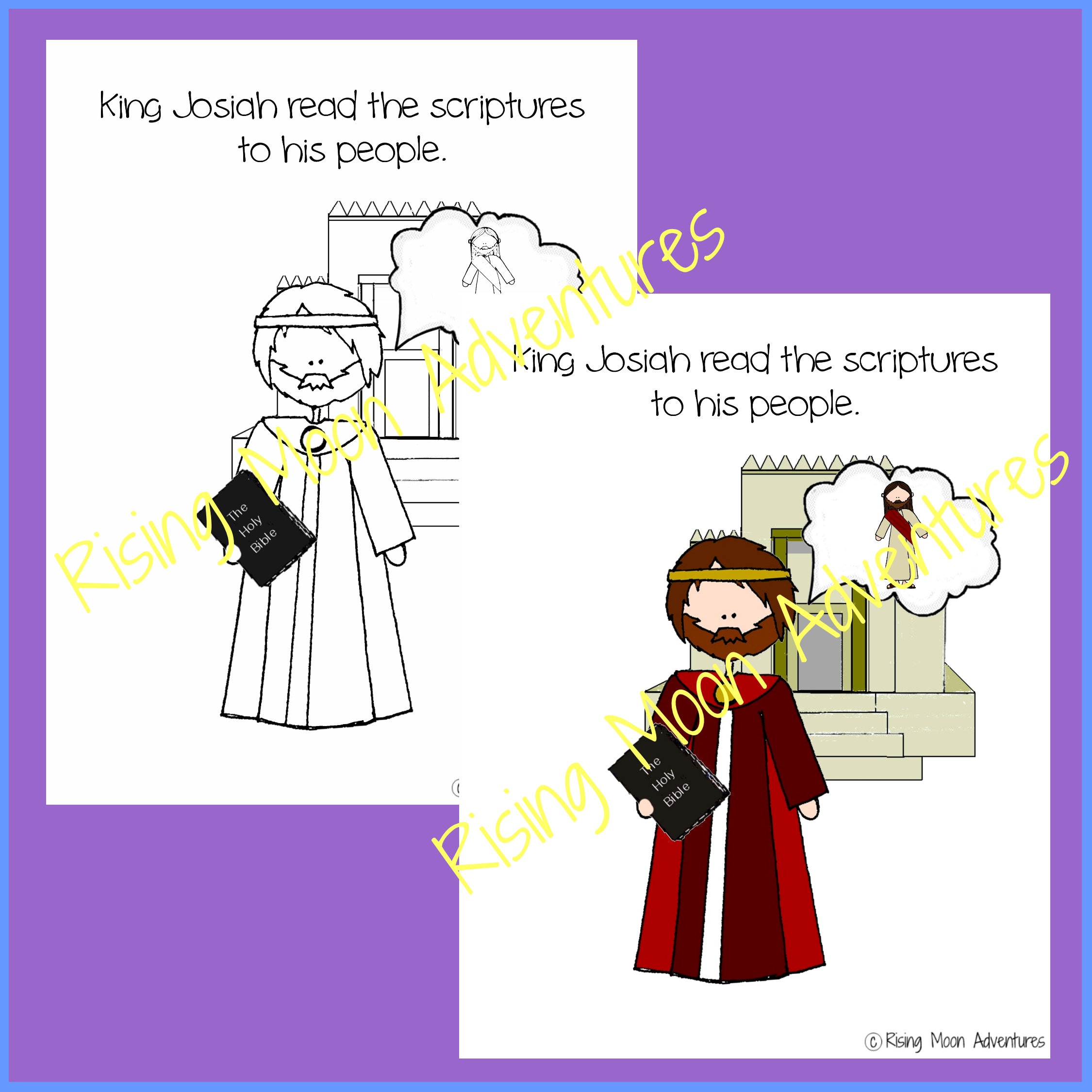 King josiah and the scriptures coloring page and colored display page download