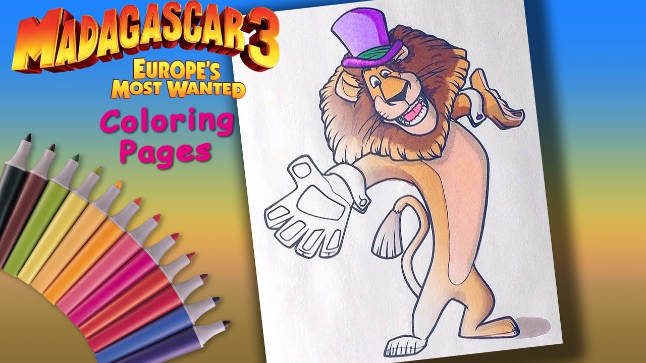 Lion alex madagascar coloring book forkids learncolors and learncoloring with cartoon characters