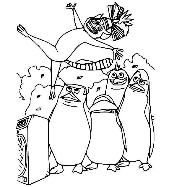 Penguins with king julien coloring page