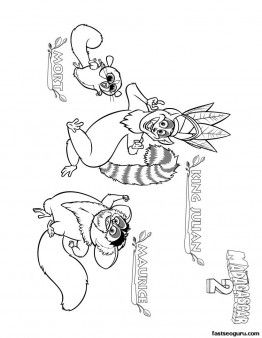 Printable madagascar king julian maurice and mort coloring page