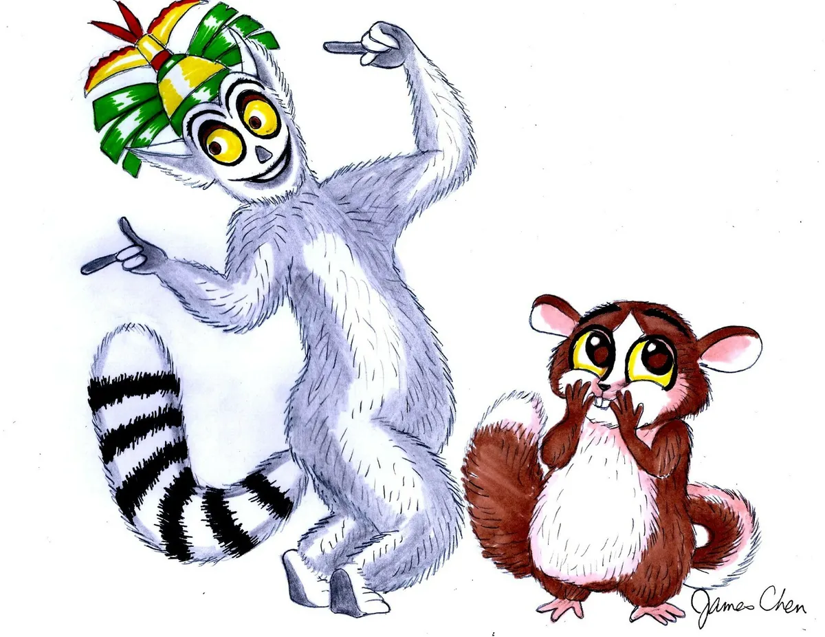 King julien and mort original ic art color sketch on card stock