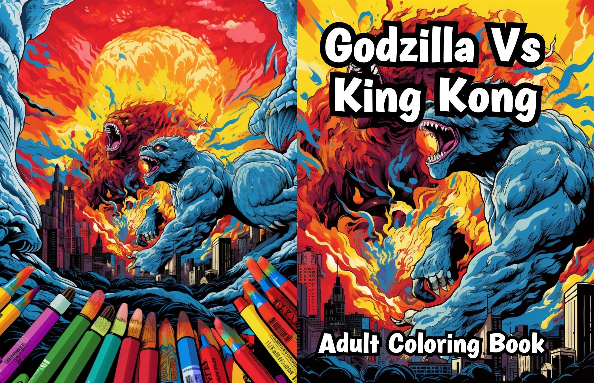 Godzilla vs king kong coloring book for adults and kids hours of coloring activities for both young and old alike instant download