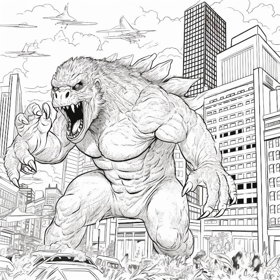 Godzilla vs king kong coloring book for adults and kids hours of coloring activities for both young and old alike instant download