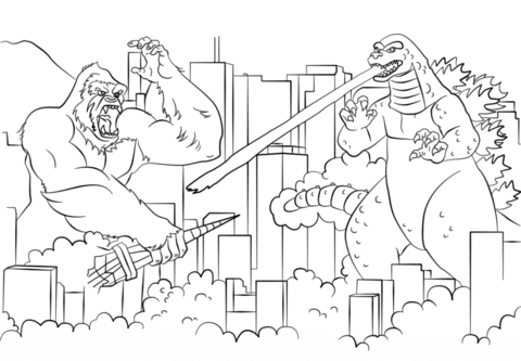 King kong vs godzilla coloring page free printable coloring pages