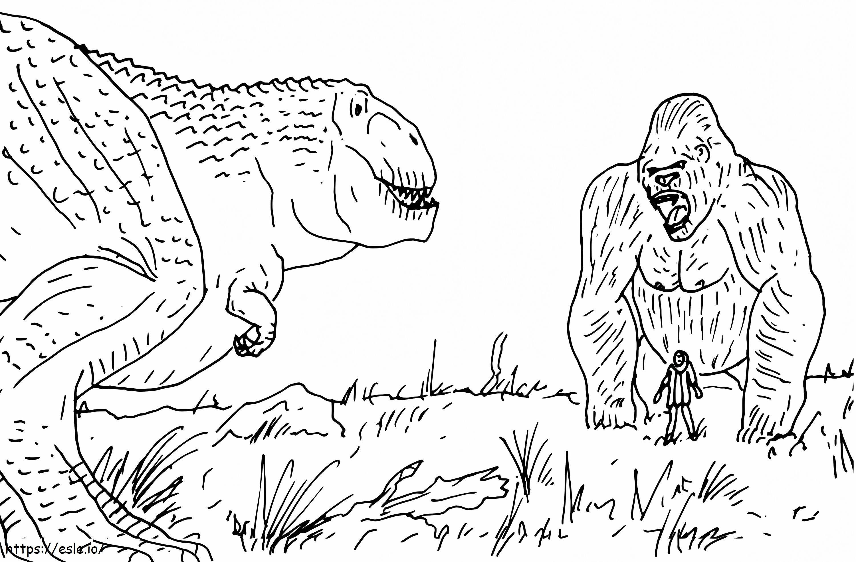 King kong vs one t rex coloring page