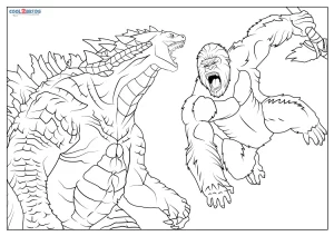 Free printable godzilla vs kong coloring pages for kids