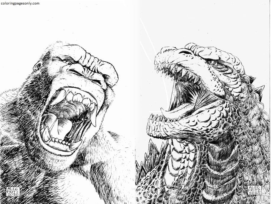 Godzilla and kong coloring pages printable for free download