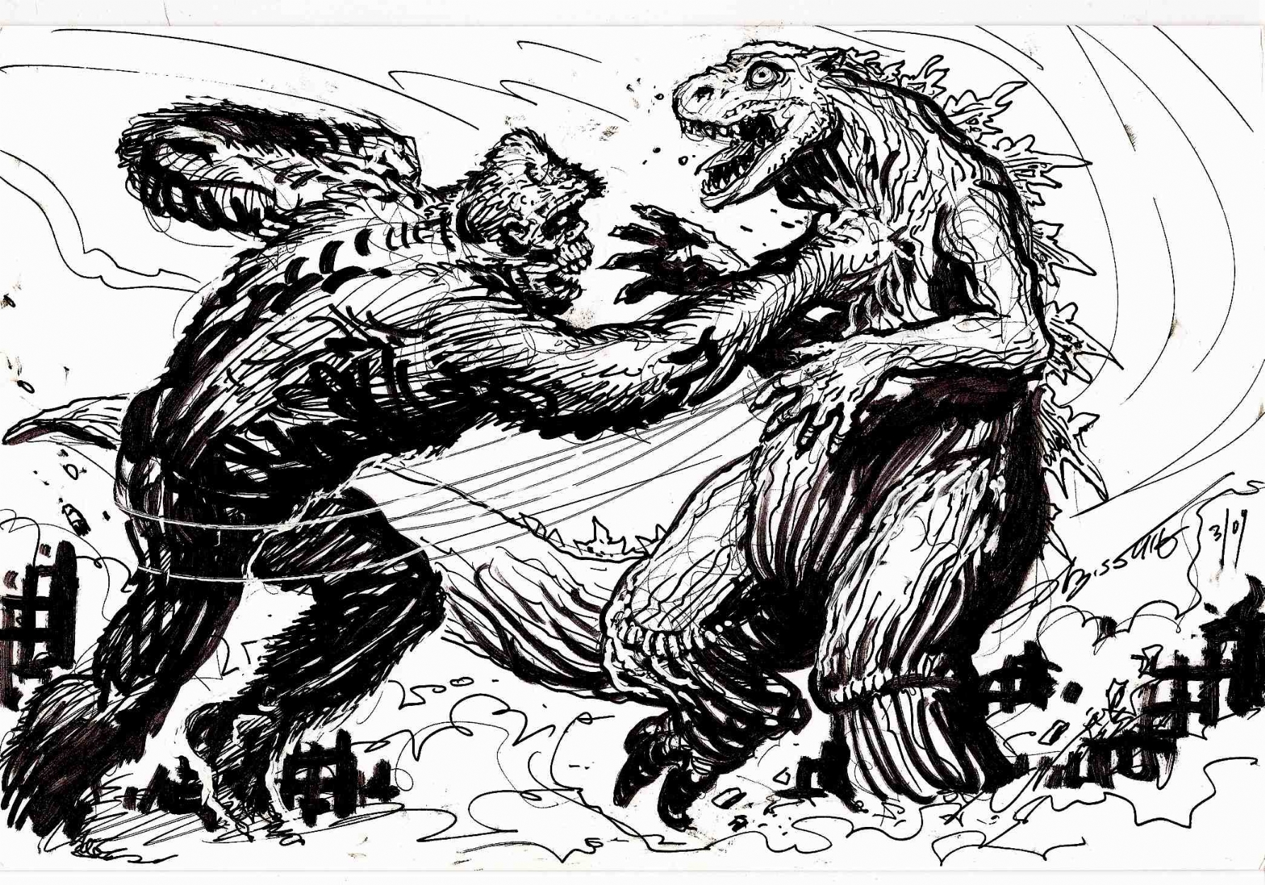 King kong vs godzilla rematch in stephen bissettes sold art gallery nfs ic art gallery room