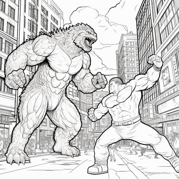 Godzilla vs king kong coloring book for adults and kids hours of coloring activities for both young and old alike instant download