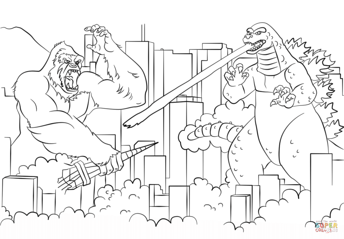 King kong vs godzilla coloring page free printable coloring pages