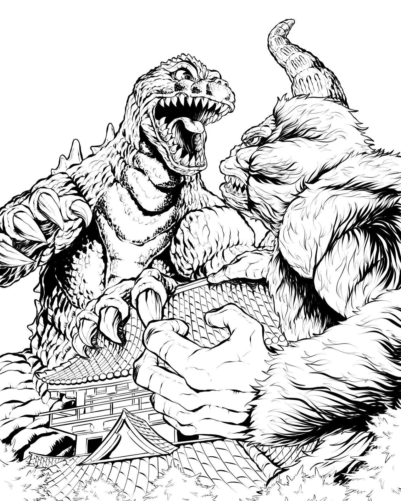 Thomartz october ms open on x king kong vs godzilla lineart campy wholesome entertaining redraw of an older piece so im excited for this one wip lineart godzilla kingkong monstermarch kaiju monster