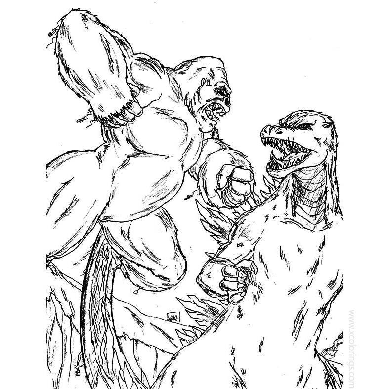 Godzilla vs kong coloring pages sketch drawing
