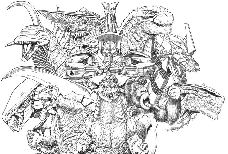 Coloring page godzilla godzilla king kong and gamera king kong giant monsters kaiju art
