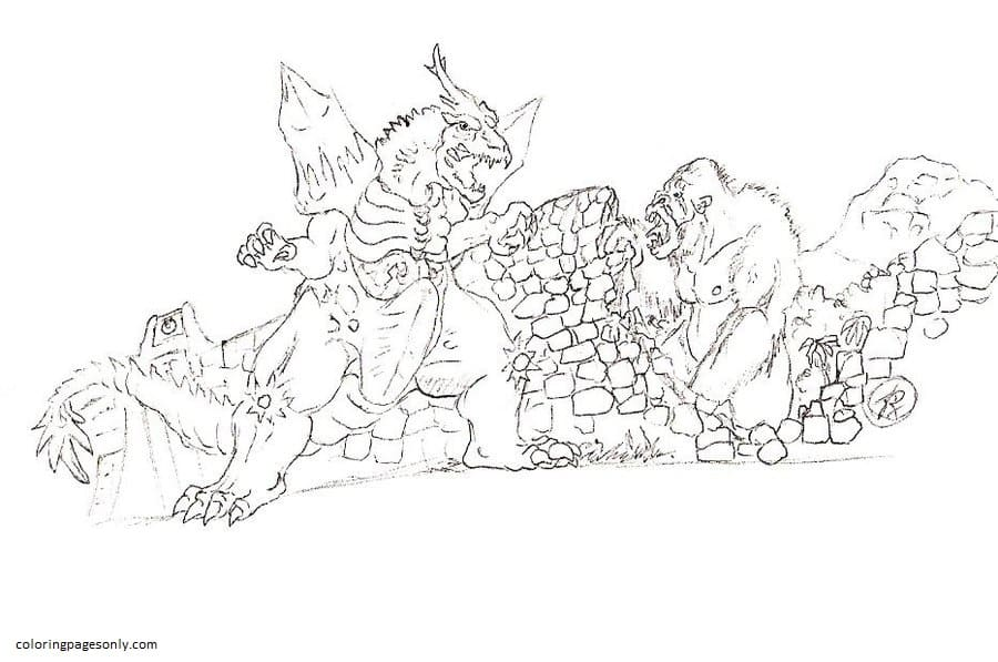 Godzilla and kong coloring pages