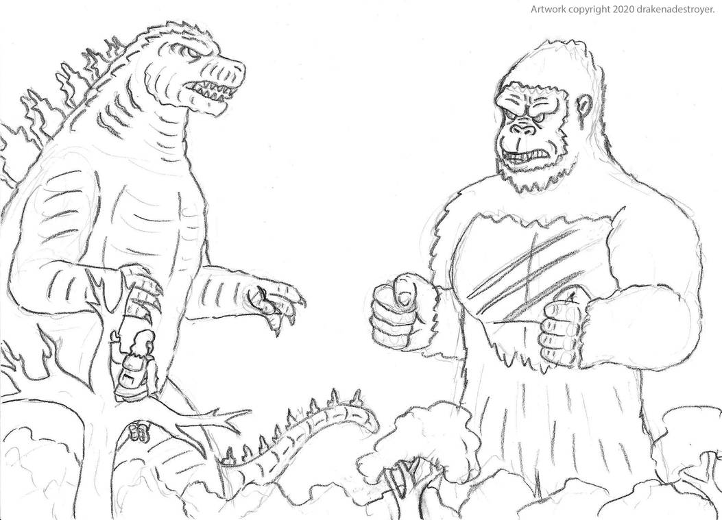 Godzilla vs kong rough sketch by drakenadestroyer on