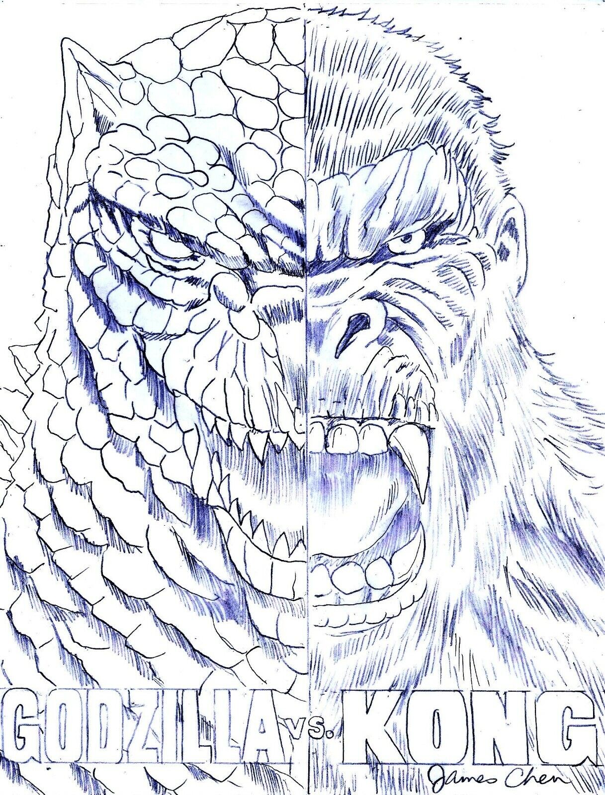 Godzilla versus kong original comic art on rd stock