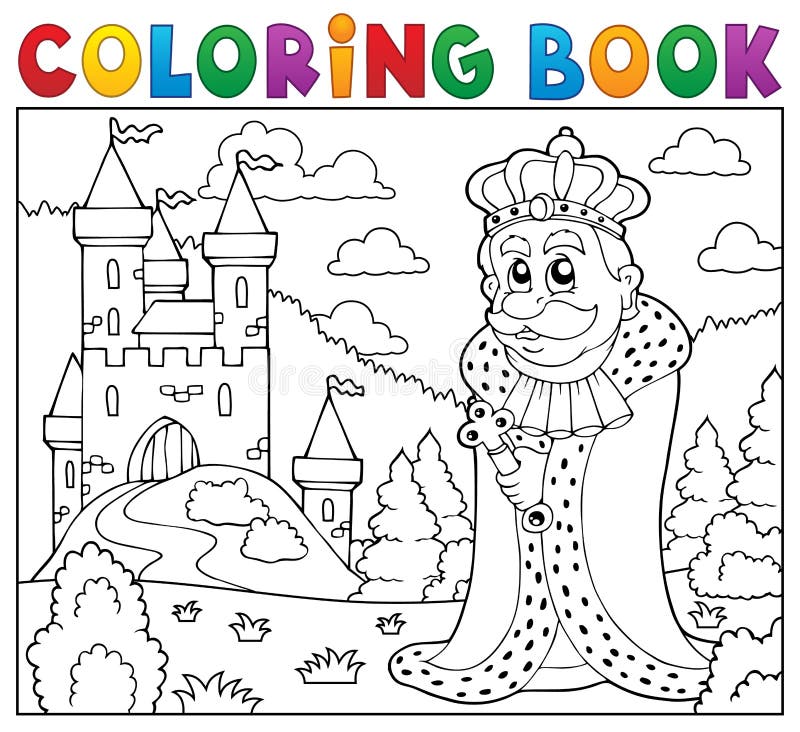 Coloring book king near castle stock vector