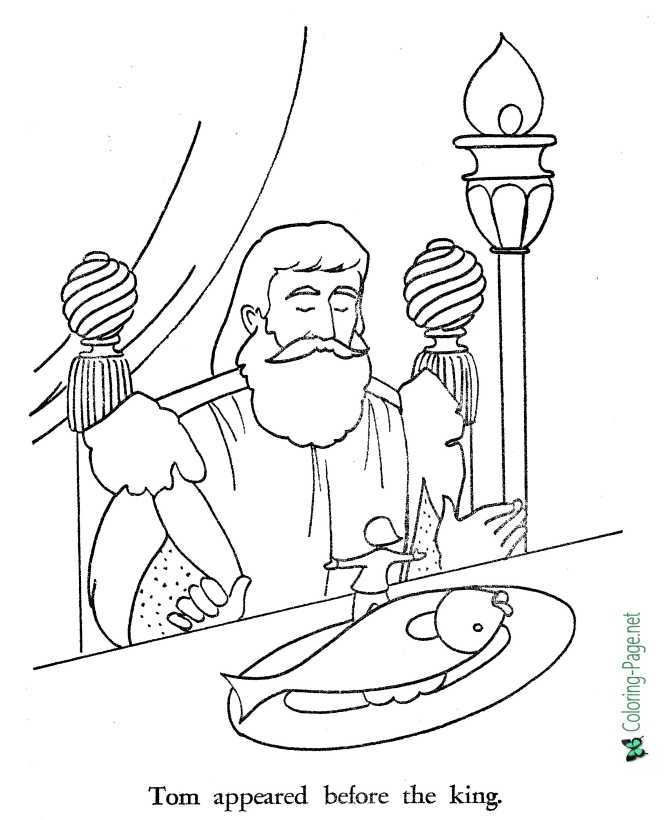 Tom thumb and the king coloring page