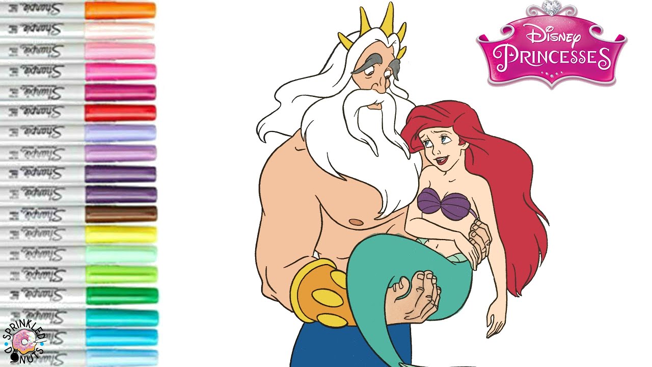 Disney princess coloring book pages princess ariel with king triton and prince eric