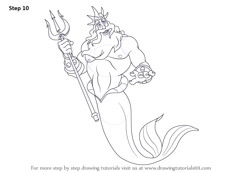 How to draw king triton from the little mermaid the little mermaid step by step