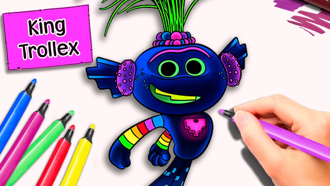 Colouring a picture of king trollex from trolls world tour