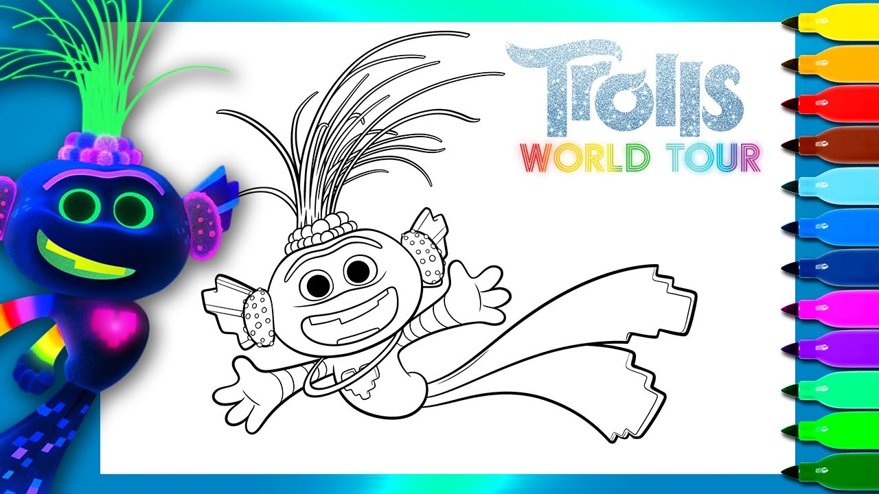 King trollex trolls world tour colouring pages techno reef