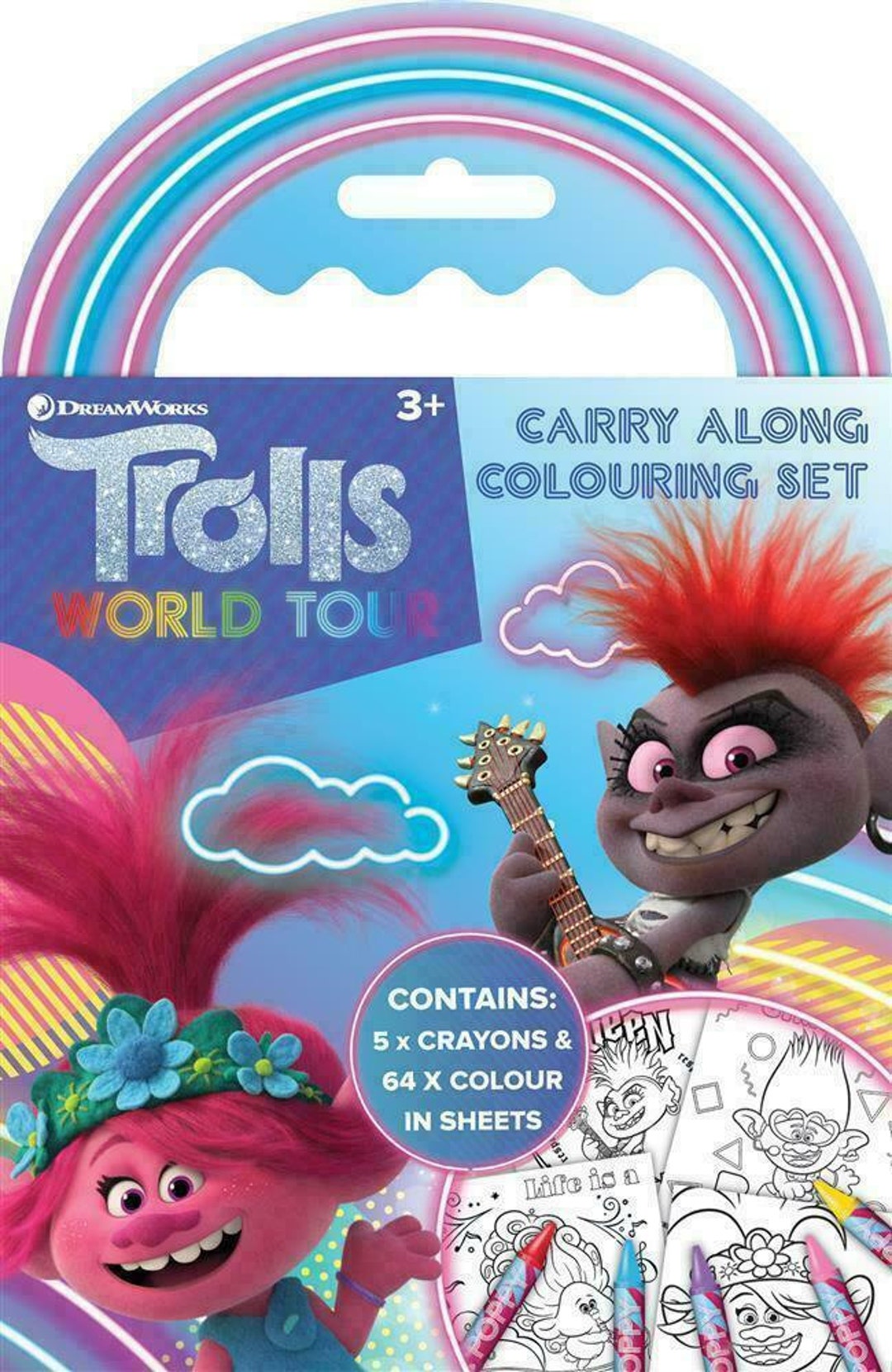 Kids trolls carry along coloring set drawing activity colours sheet