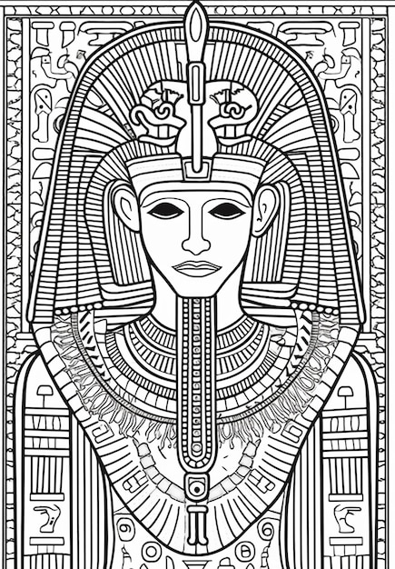 Premium photo a coloring page with an egyptian mask and a stylized design generative ai