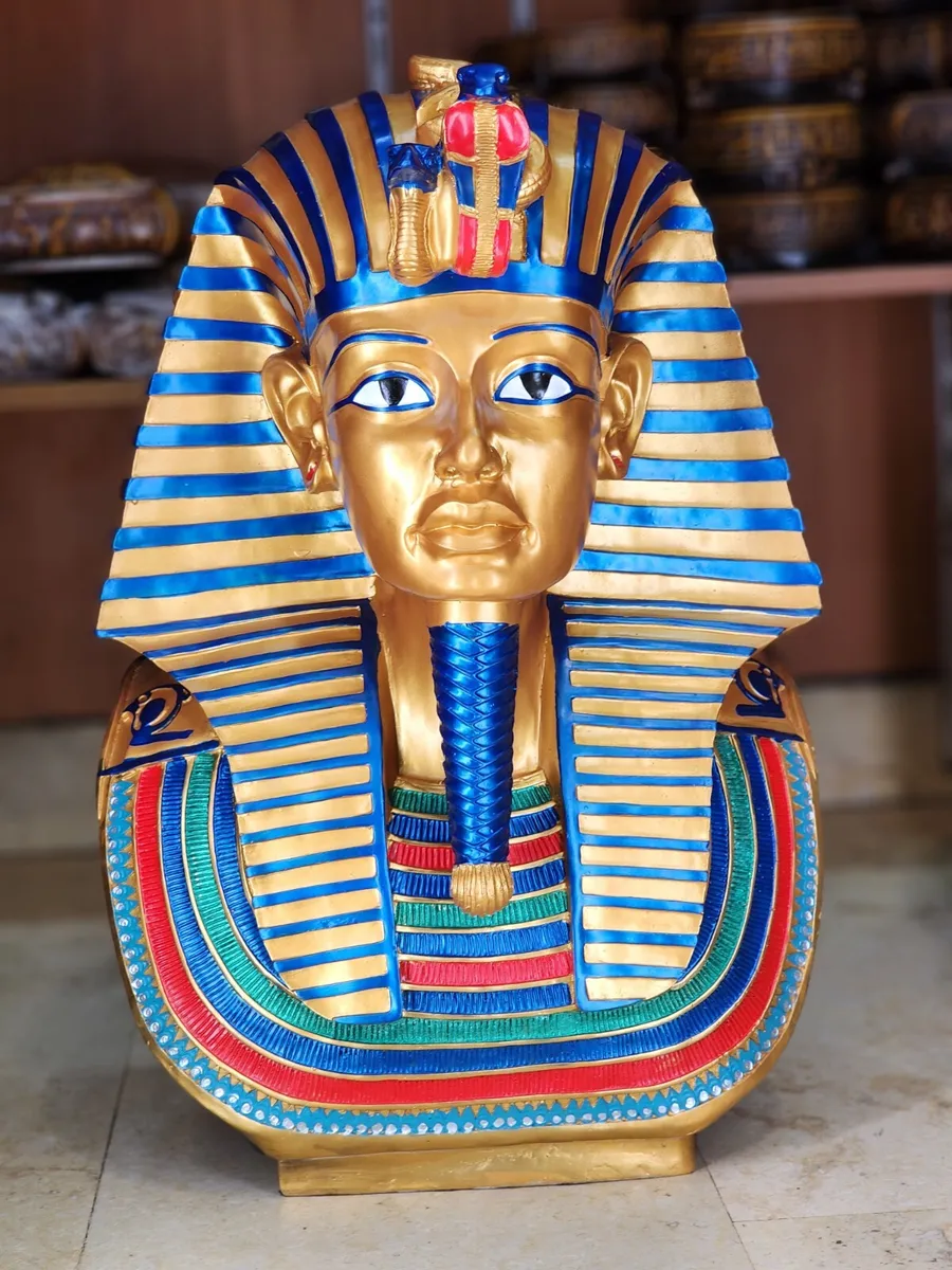 Large unique egyptian antique king tut tutankhamun multi color pharaoh head