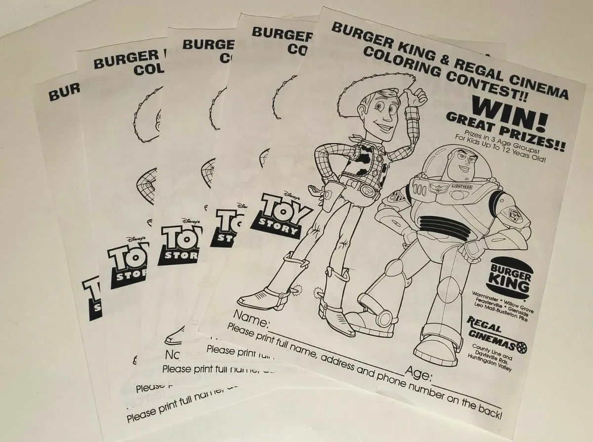 Disney toy story burger king regal cinemas coloring pages lot of buzz woody