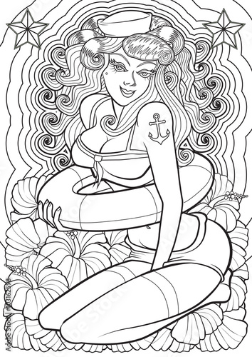 Adult coloring book â illustration tattoo set pin