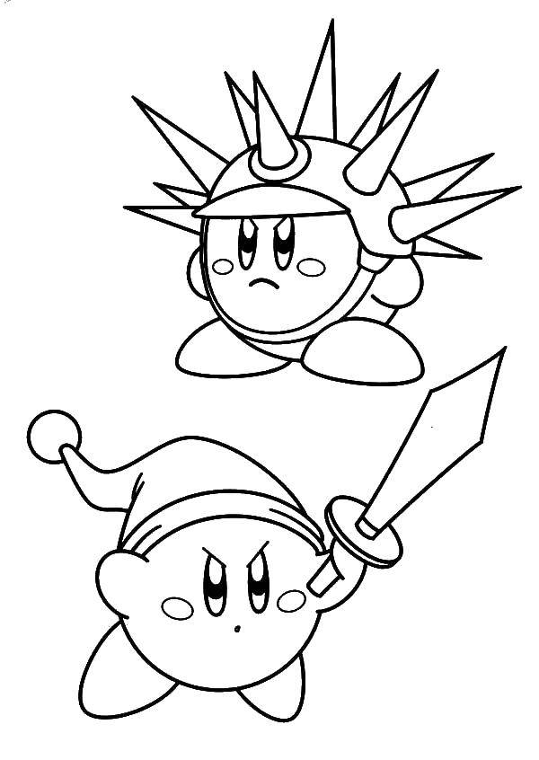 Online coloring pages coloring page kirby in armor and with a sword kirby download print coloring page