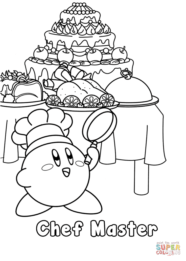 Kirby chef master coloring page free printable coloring pages