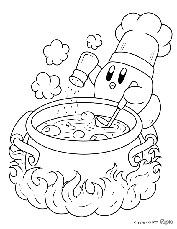 Ðï kirby cooking a pot of soup