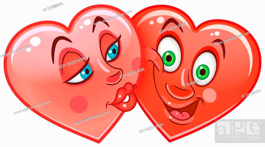 Cartoon red hearts kiss emoticons smiley emoji love emotion symbol stock vector vector and low budget royalty free image pic esy