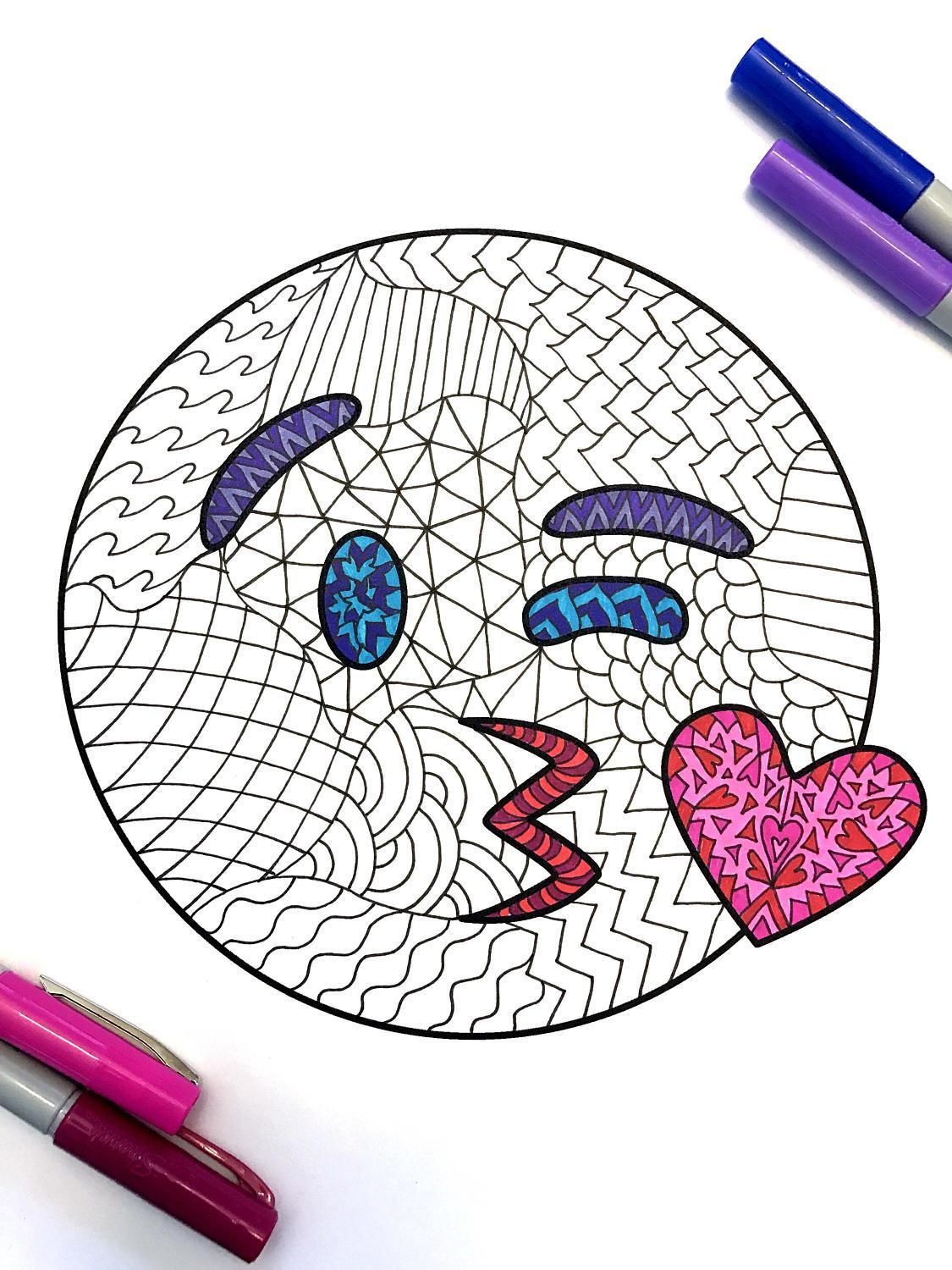 Kiss emoji â pdf zentangle coloring page emoji coloring pages kiss emoji emoji art