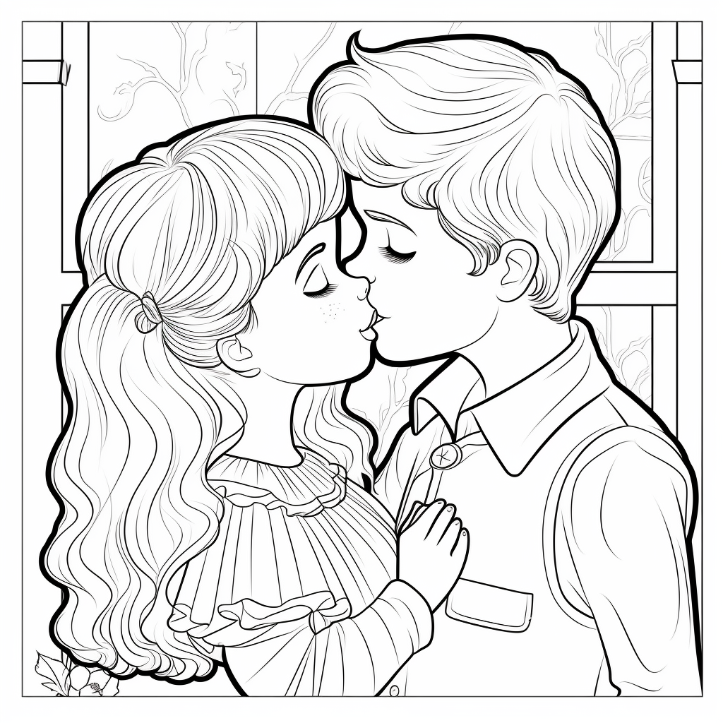 Kissing coloring pages