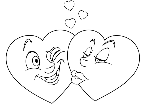 Premium vector cute heart emoji characters kissing cartoon funny food emoji face kids coloring page