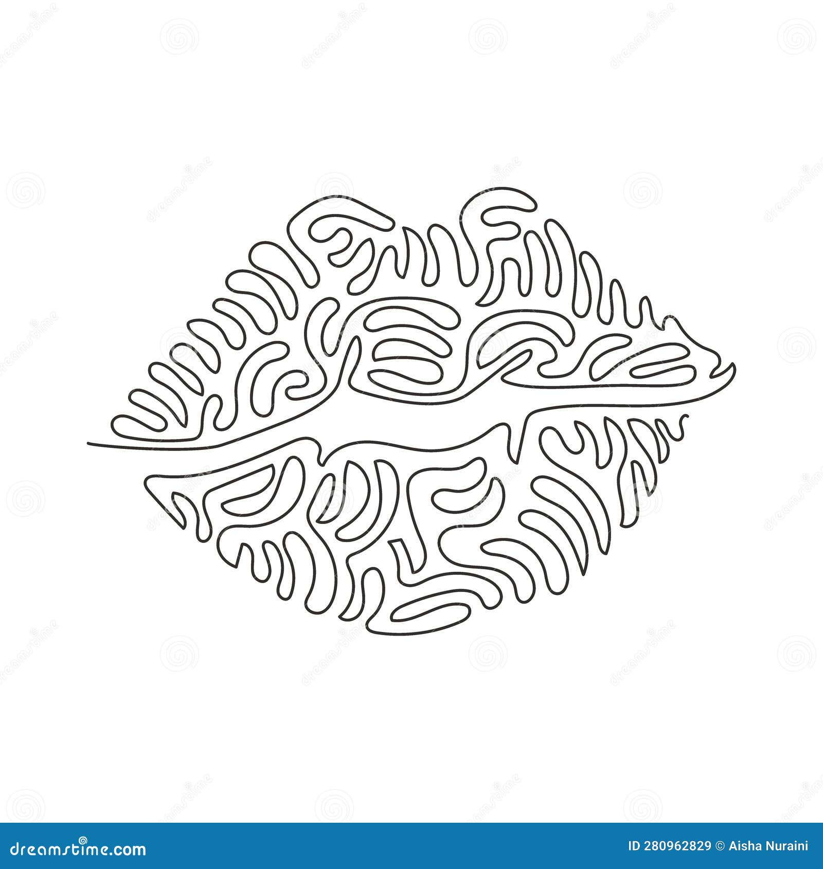 Continuous one line drawing beautiful red lips mark left after firm kiss is placed with bright lipstick kiss mark emoji stock vector