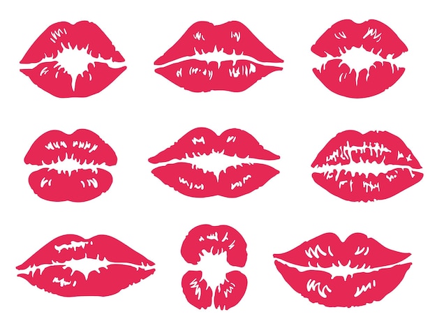 Premium vector lipstick kiss mark mouth and lips makeup print lip red female kisses affair sexy girl isolated silhouette marks love set decent vector illustration