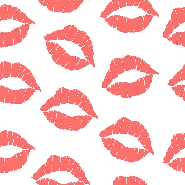 Premium vector kiss mark seamless pattern in red and pink colors lips prints silhouette stamp makeup printfrom mout