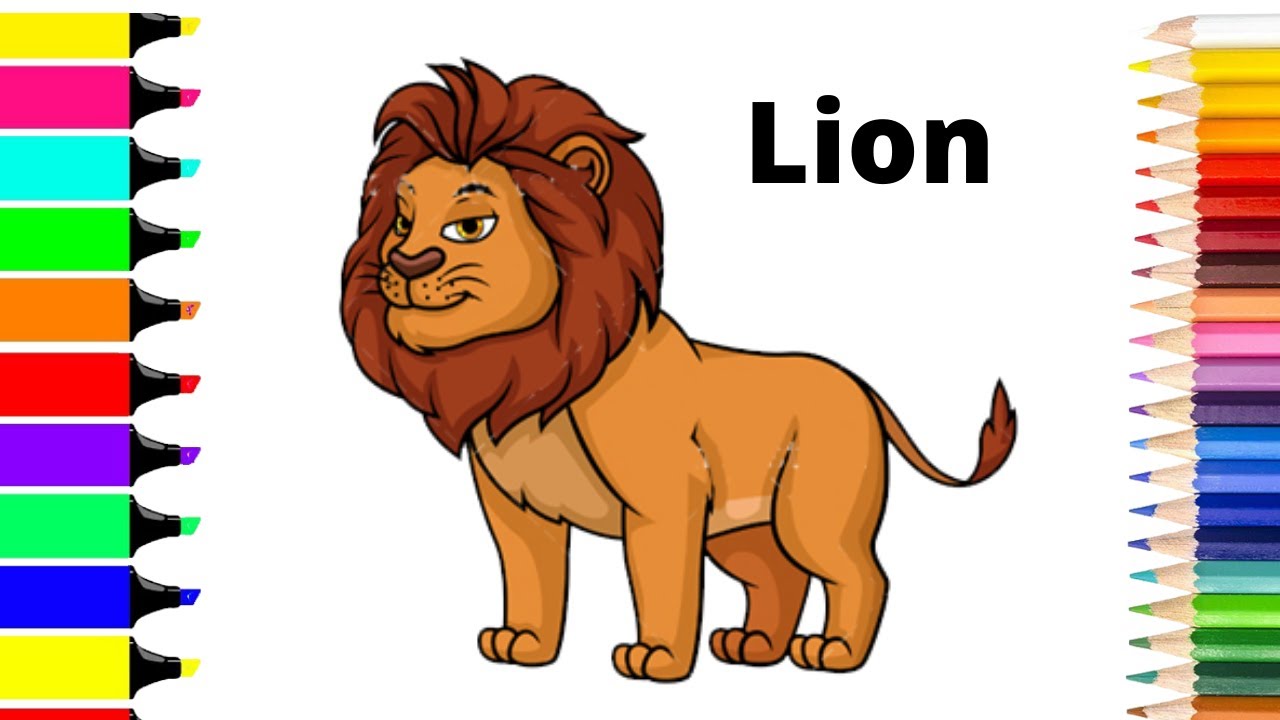 How to draw lion and colour lion coloring page for kids