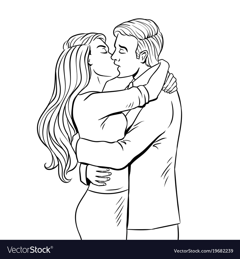 Kissing couple coloring book royalty free vector image