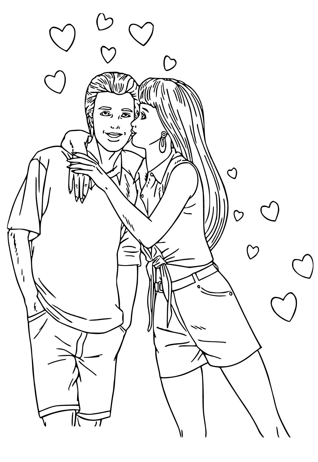 Free printable couple kiss coloring page for adults and kids