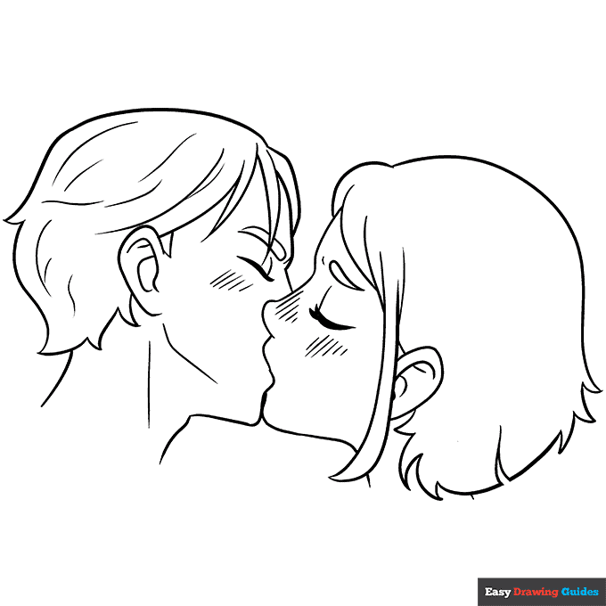 Anime kiss coloring page easy drawing guides