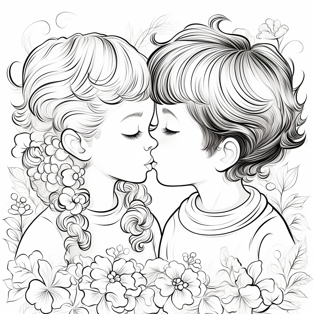 Kissing coloring pages