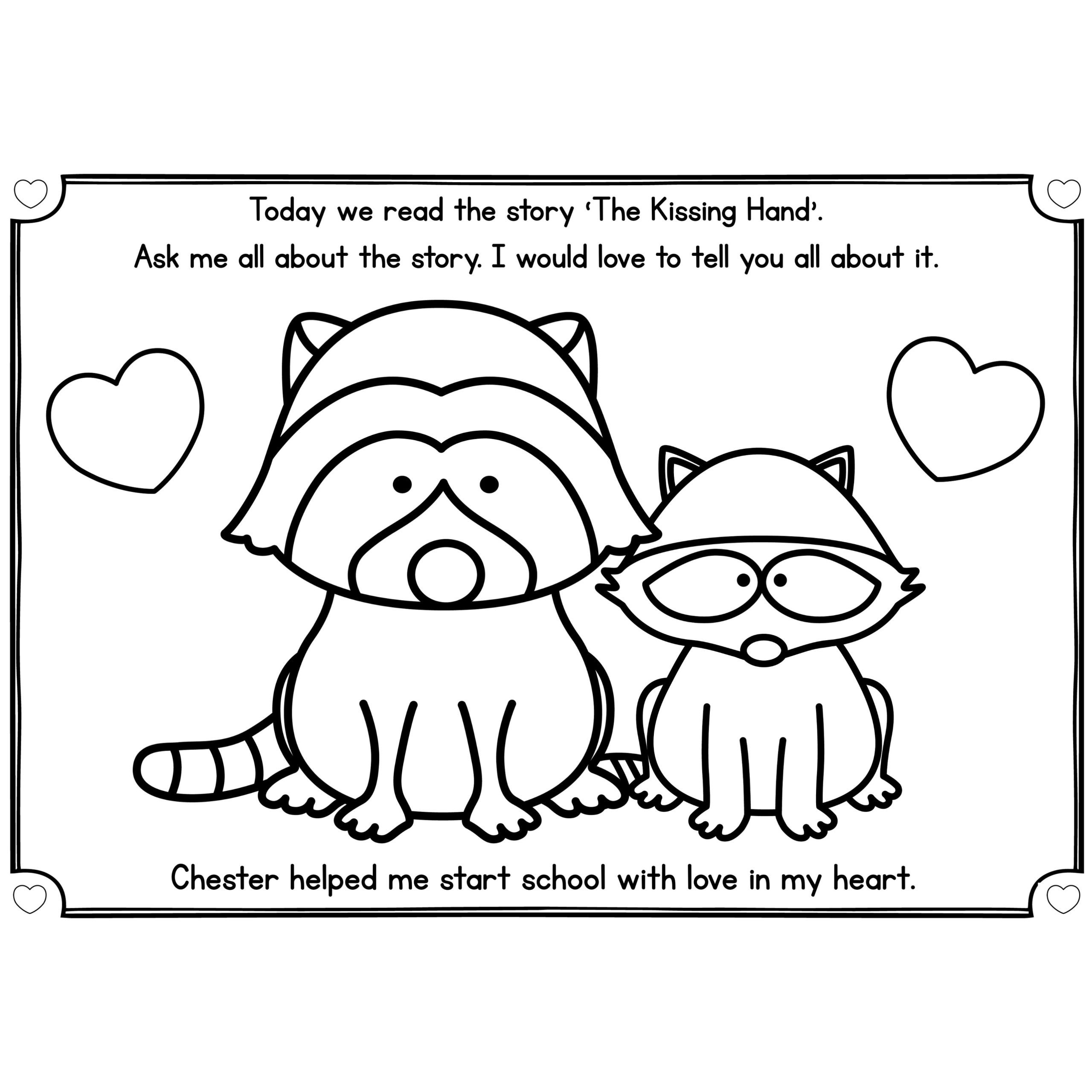 The kissing hand colouring page