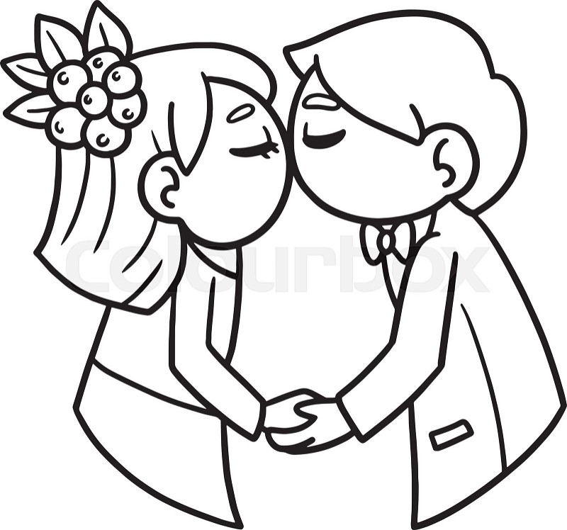 Wedding kissing couple isolated coloring page stock vector