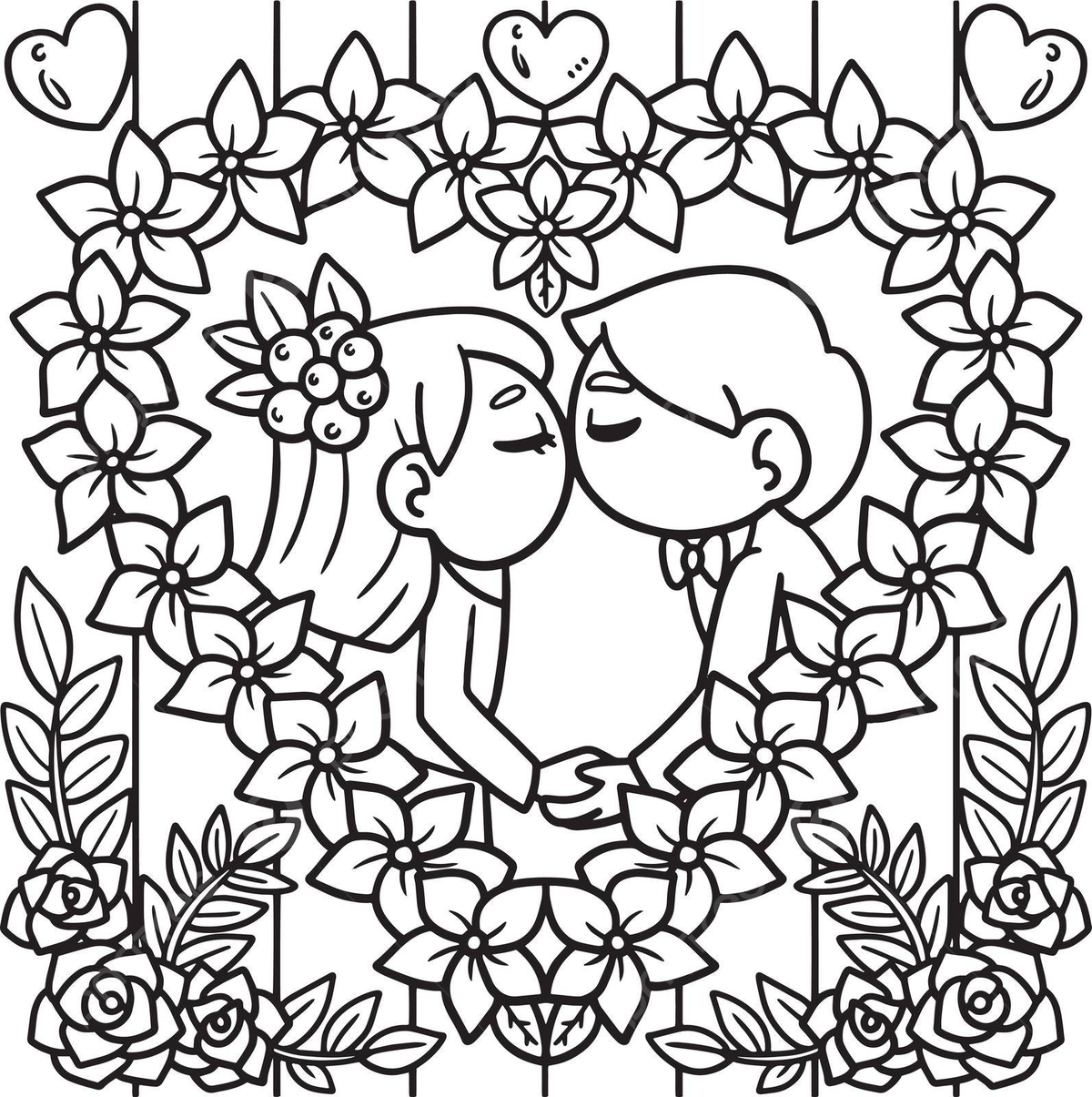 Wedding kissing couple coloring page for kids blessed sacred design vector blessed sacred design png and vector with transparent background for free download