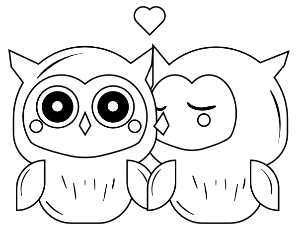 Printable kissing owls coloring page